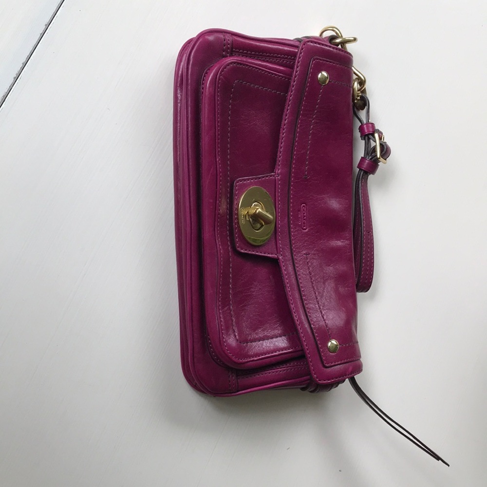 Soft Coach wine wristlet with five compartments